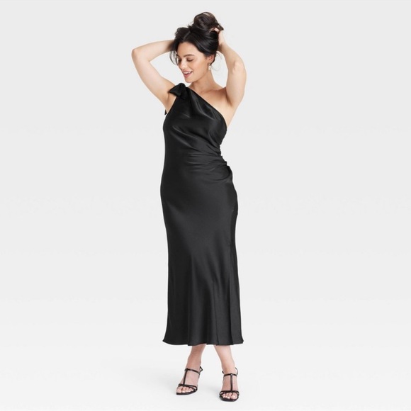 NWT Women's One Shoulder Midi Dress - A New Day Black - Picture 3 of 6
